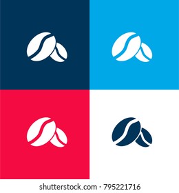 Coffee grains four color material and minimal icon logo set in red and blue
