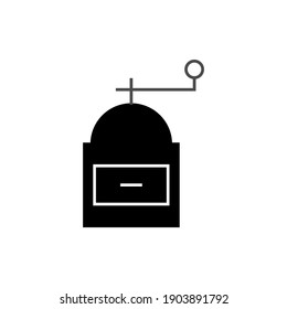 Coffee grains mill icon  in solid black flat shape glyph icon, isolated on white background 