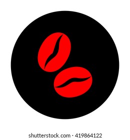 Coffee grains. Red vector icon