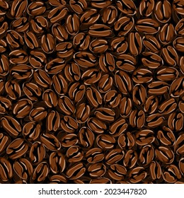 Coffee grains. Seamless pattern. Brown food background. Hand drawn vector Illustration.