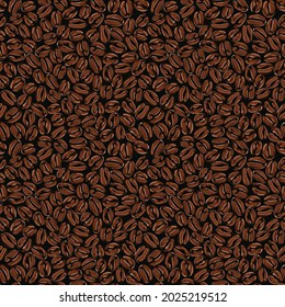 Granos de café. Patrón sin foco. Fondo de comida marrón. Vector dibujado a mano Ilustración.Textura para tela, envoltura, papel pintado. Impresión decorativa.