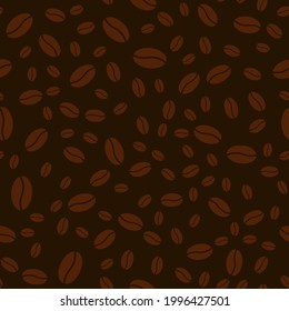Coffee grains seamless pattern. Repeated coffee beans dark brown texture for craft paper, cafe menu, print, wrapping paper. Vector seamless texture.
