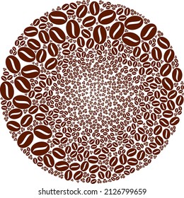 Coffee grains symbols are scattered into globe group. Coffee grains icon round mosaic. Abstraction spheric bubble mosaic created with coffee grains symbols.