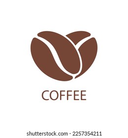 Logo gráfico del café. Los granos de café como signo cardíaco aislados en fondo blanco. Ilustración del vector