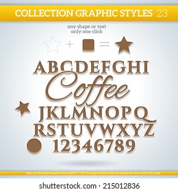 Coffee Graphic Styles for Design. Graphic styles can be use for decor, text, title, cards, events, posters, icons, logo and other.