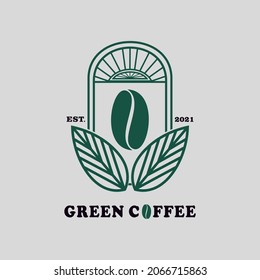 Café verde. Granos de café. Icono del logo del café. Diseño de plantillas de ilustración de vector