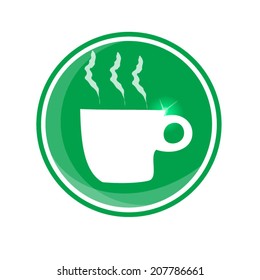 Coffee green button vector icon