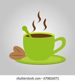 Coffee green cup and Spoon icon isolated on white background.