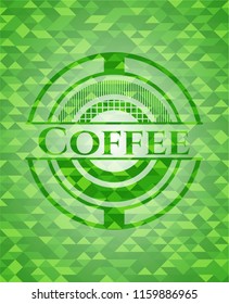 Coffee green emblem with mosaic background
