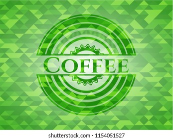 Coffee green emblem with mosaic ecological style background
