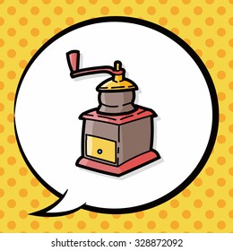 coffee grind machine color doodle, speech bubble