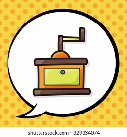 coffee grind machine color doodle, speech bubble