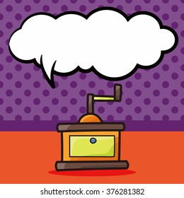 coffee grind machine color doodle, speech bubble