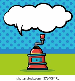 coffee grind machine color doodle, speech bubble