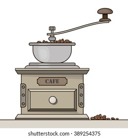 Coffee grinder with coffee beans vector