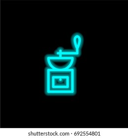 Coffee grinder blue glowing neon ui ux icon. Glowing sign logo vector