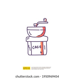 coffee grinder for cafe concept vector illustration. hand drawing doodle gradient fill line icon sign symbol