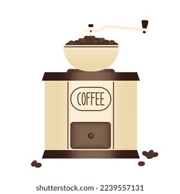 Coffee grinder in classic style, vector, coffee beans, light gradient, coffee colors, flat style, outline, modern illustration, design