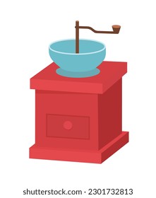 Coffee grinder concept. Icons for website. Equipment for kitchen, cafe or restaurant. Dish for preparing tasty and aroma hot drinks. Cartoon flat vector illustration isolated on white background