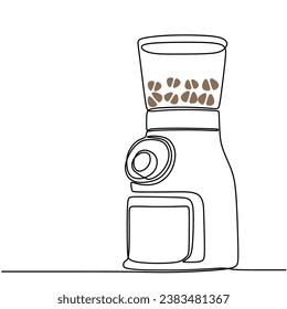 Coffee grinder continuous line art drawing. One single outline machine. Vector illustration isolated. Minimalist design handdrawn.