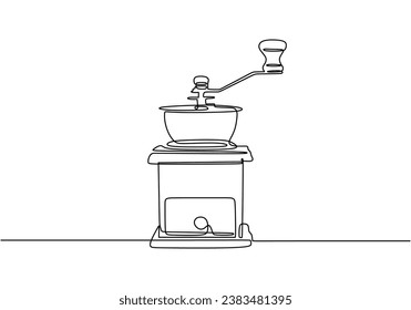 Coffee grinder continuous line art drawing. One single outline machine. Vector illustration isolated. Minimalist design handdrawn.