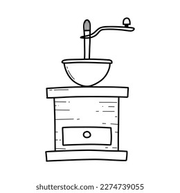 Coffee grinder in doodle style. vector illustration. Coffee preparation. Isolated coffee grinder in line style.
