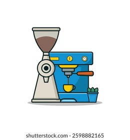 Coffee Grinder and Espresso Machine Illustration