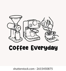 Coffee Grinder, Espresso Machine, Latte Art Doodle