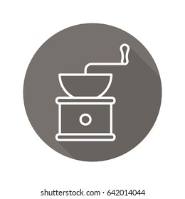 Coffee grinder flat linear long shadow icon. Vintage coffee mill. Vector outline symbol