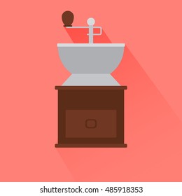 Coffee grinder flat modern icon with shadow. Vector illustration