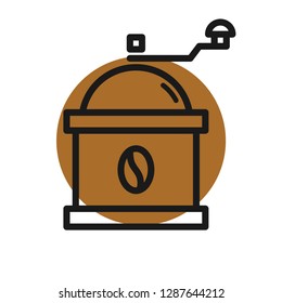 Coffee grinder, flat style. Stroke outline vector. Isolate on white background.