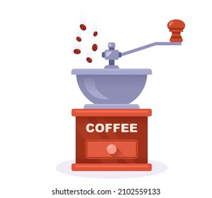 un molino de café grava los frijoles para tu bebida matutina. ilustración vectorial plana.