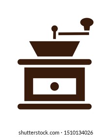 Coffee grinder hand icon. Vector silhouette brown isolated illustration on white.