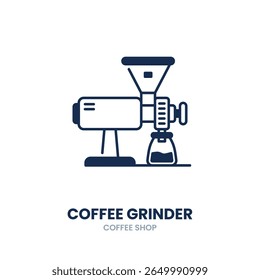 Ícone de moedor de café. café, moedor, grãos, moinho, cerveja, manual, elétrico, moído. Ilustração de ícone de vetor