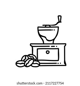 coffee grinder icon black and white vector illustration. Editable outline stroke.