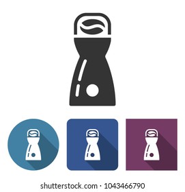 Coffee grinder icon in different variants with long shadow
