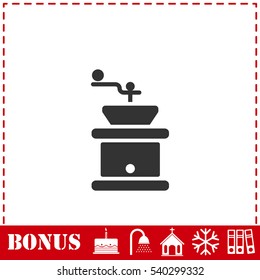 Coffee grinder icon flat. Simple vector symbol and bonus icon