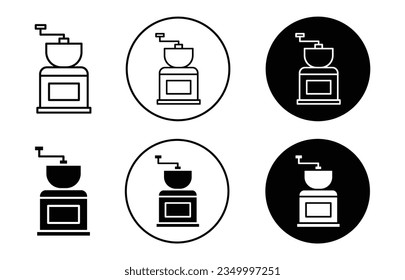 coffee grinder icon set. coffee beans roaster vector symbol in black filled and outlined style.