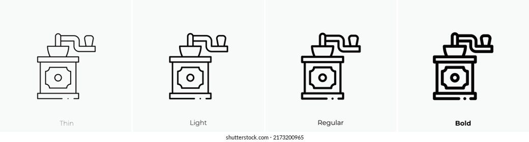 coffee grinder icon. Thin, Light Regular And Bold style design isolated on white background