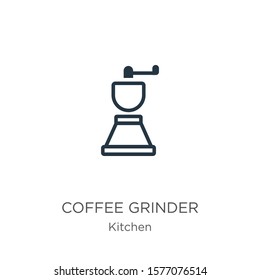 Coffee grinder icon. Thin linear coffee grinder outline icon isolated on white background from kitchen collection. Line vector sign, symbol for web and mobile