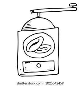 Coffee grinder icon. Vector illustration vintage coffee grinder. Hand drawn coffee grinder. Retro coffee grinder. 