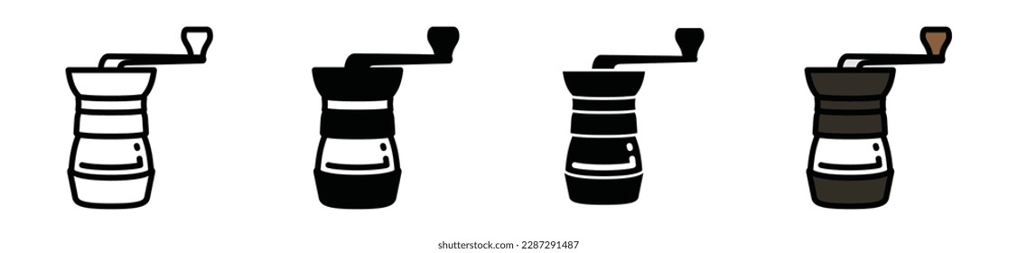 Coffee grinder icon vector on with background. Coffee maker icons in line, flat, and color style. Coffee shop sign and symbol. Vector illustration
