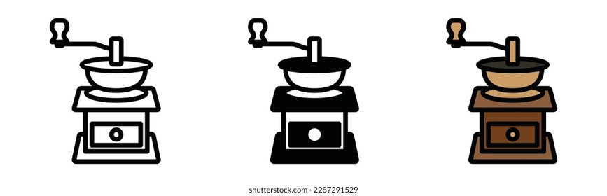 Coffee grinder icon vector on with background. Coffee maker icons in line, flat, and color style. Coffee shop sign and symbol. Vector illustration