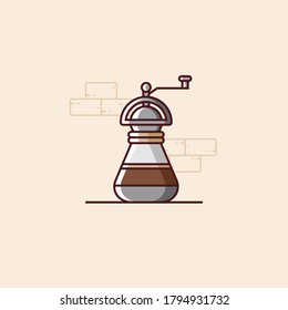 Coffee grinder illustration in flat style.  Icon design. Caffeine vector.
