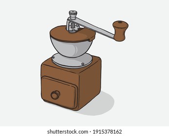 coffee grinder Illustration on a white background. Hand drawn sketch style. Coffee mill solid icon. Symbol, logo illustration. Pixel perfect vector graphics. Isolated on white background.