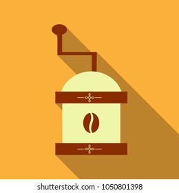 Coffee grinder isolated on background vector illustration. Retro manual coffee grinder or mill with coffee bean