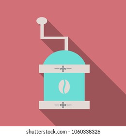 Coffee grinder isolated on background vector illustration. Retro manual coffee grinder or mill with coffee bean