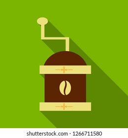 Coffee grinder isolated on background vector illustration. Retro manual coffee grinder or mill with coffee bean