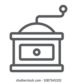 Coffee grinder line icon, coffee and cafe, vintage sign vector graphics, a linear pattern on a white background, eps 10.