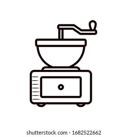 Coffee grinder line style icon design of time drink breakfast beverage shop morning store aroma and caffeine theme Vector illustration